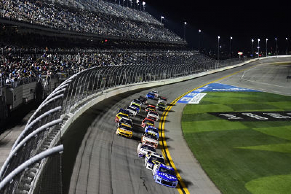 Ricky Stenhouse Jr. leads the field during the NASCAR Cup Series Bluegreen Vacations Duel 1 at Daytona International Speedway on February 13, 2020.