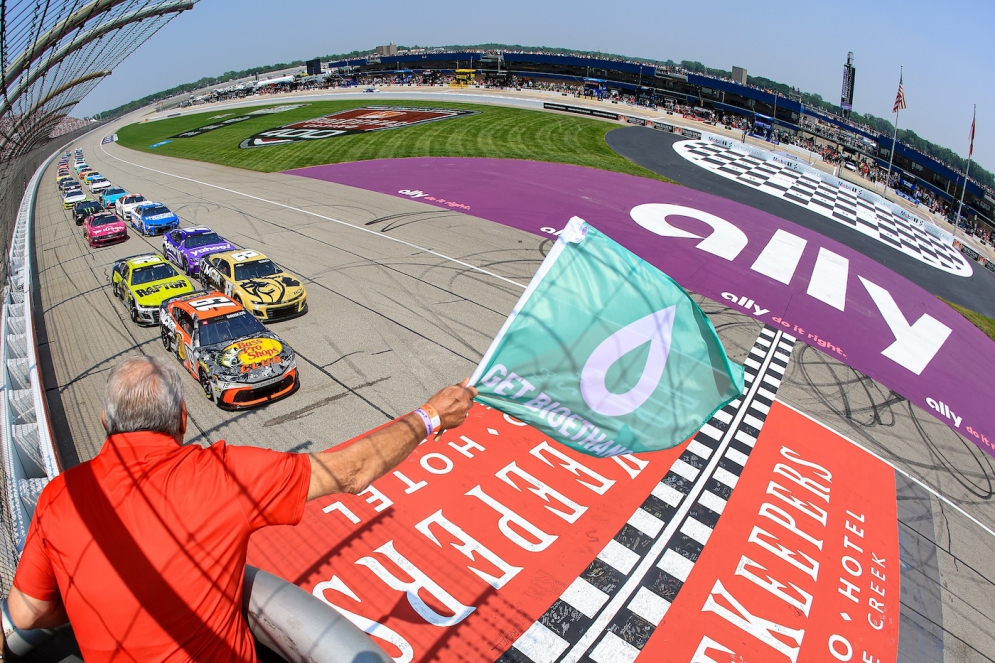 Chase Briscoe leads the field to the green flag to start the NASCAR Cup Series FireKeepers Casino 400 at Michigan International Speedway on June 8, 2025 in Brooklyn, Michigan. The speedway has already sold out its infield for the 2026 race.