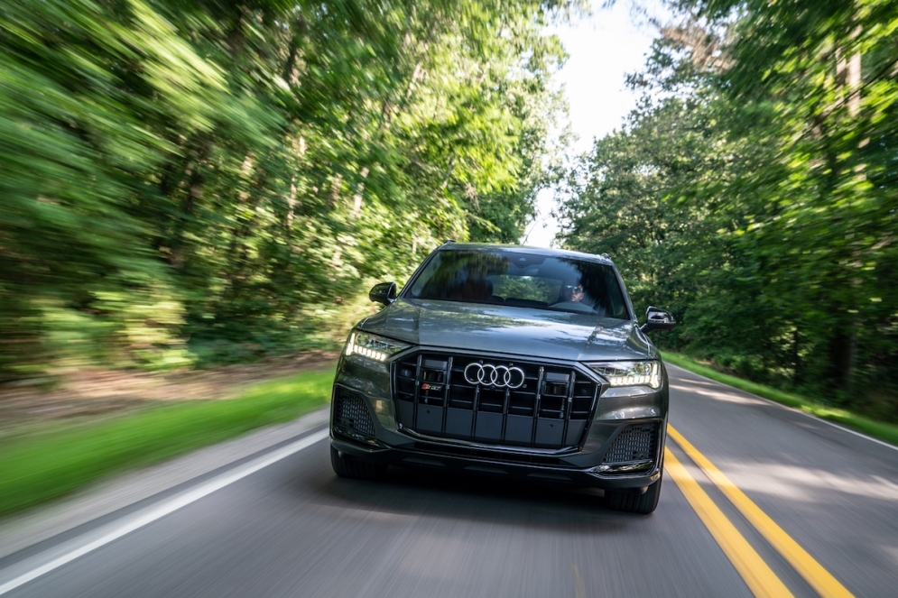 The 2025 Audi SQ7 combines a family-friendly three-row SUV with a powerful V8 and 500 horsepower.