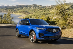 The 2024 Acura MDX Type S is a three-row SUV that offers a sporty, enjoyable ride. 
