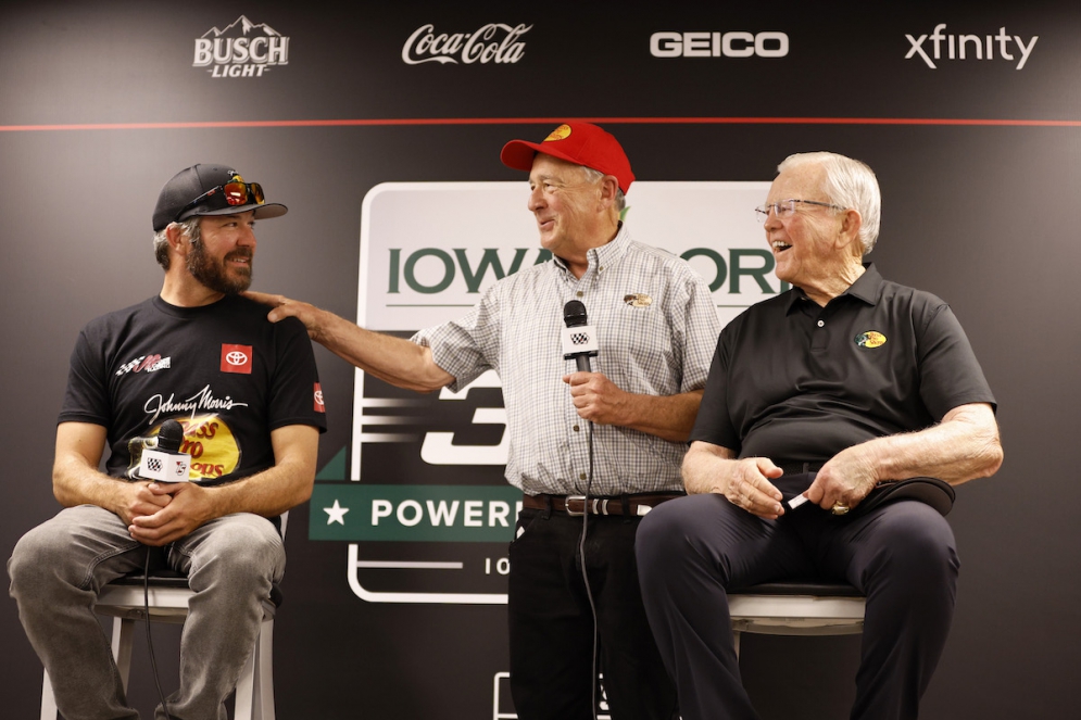 Martin Truex Jr. announces his retirement prior to practice for the NASCAR Cup Series Iowa Corn 350 at Iowa Speedway on June 14, 2024 in Newton, Iowa.