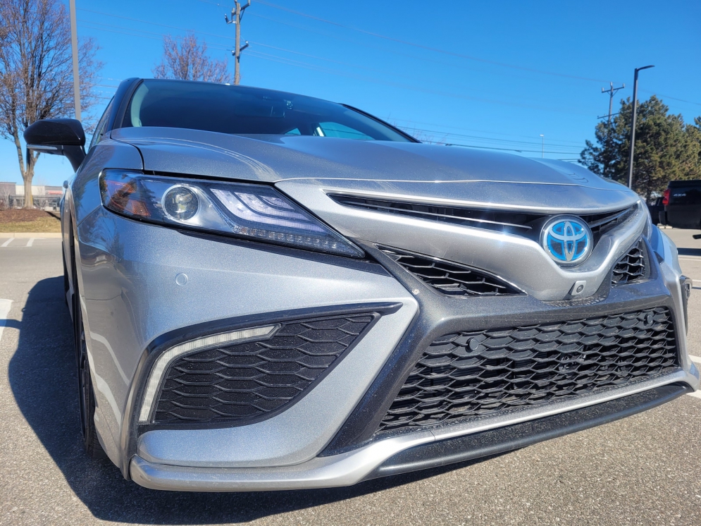 The 2023 Toyota Camry hybrid features a sharp design and excellent fuel mileage.