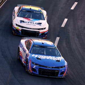 Kyle Larson, reigning Cup series champion, is pictured during the Busch Light Clash at the Coliseum in L.A. Larson came home fifth in the final results of the exhibition race that opened NASCAR&#039;s 2022 season in spectacular fashion.