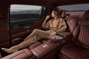 The rear seats in the 2023 Genesis G90 are truly a destination, with lots of room and strong tech features.