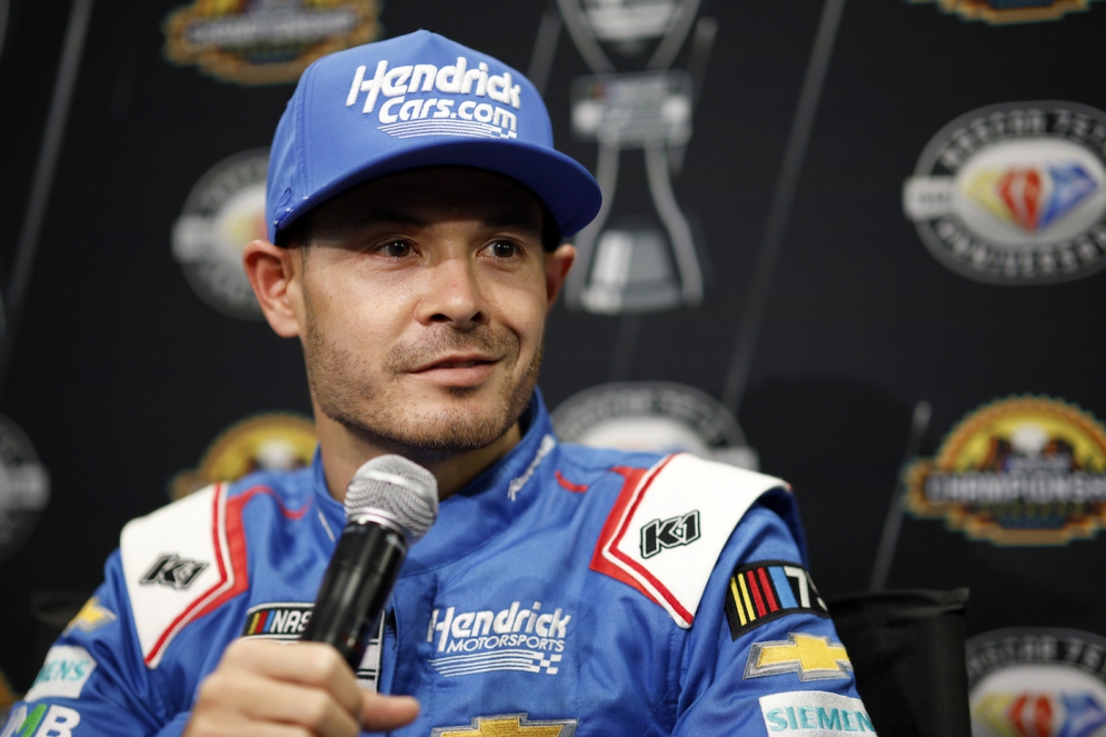 Kyle Larson, driver of the #5 Chevrolet, speaks to the media during the NASCAR Championship Media Day at Phoenix Raceway on Thursday, November 2.
