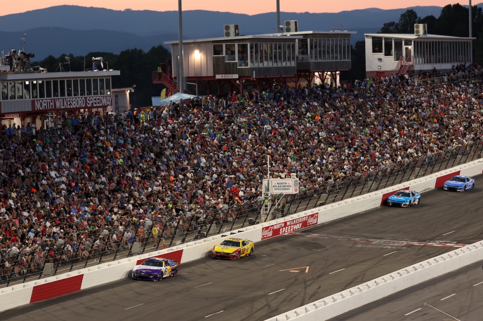 Cup series cars race in the All-Star race at North Wilkesboro on May 18, 2025. The track will get a points race in 2026, with the All-Star race moving to Dover.